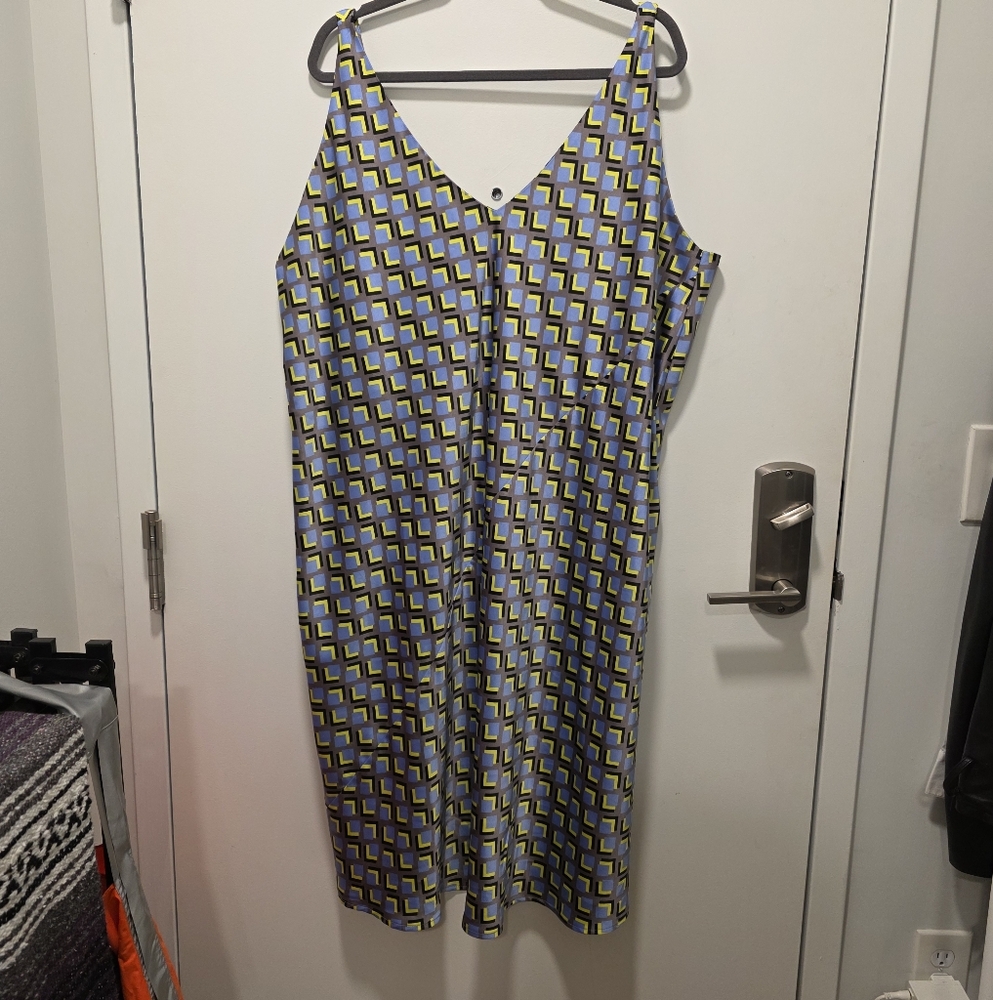 Wildfang Blue and Yellow Geometric Midi Dress